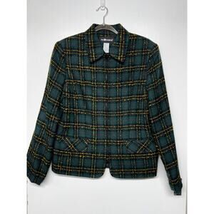Vintage Sag Harbor Blazer Women's Size 14 Green Plaid Tweed Full Zip